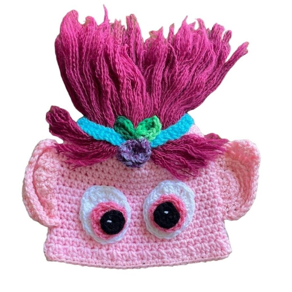 Fun Poppy Troll Handmade Medium Winter Knit Pink Hat u